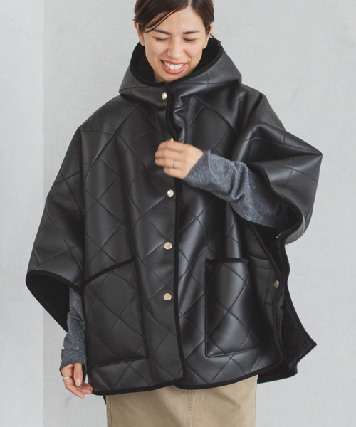 モ*カ様 マッキントッシュ　フーディ　キルティング　ポンチョ　裏ボア　ネイビー モ*カ様 マッキントッシュ フーディ キルティング ポンチョ 裏