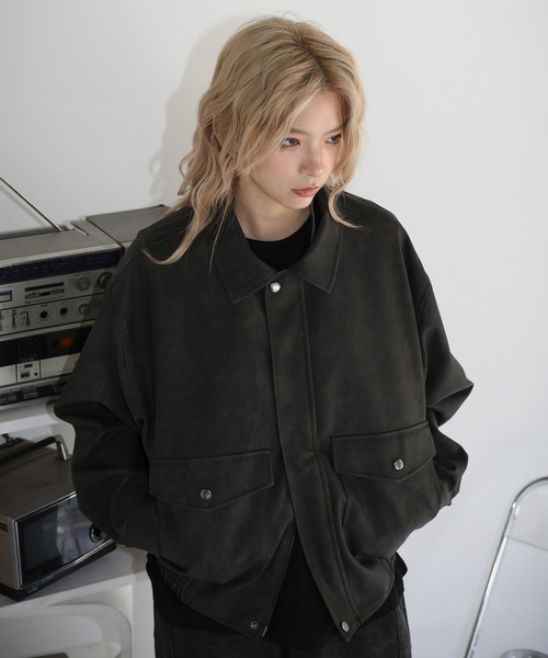 エディーバウワー　衿レザー切替　短丈ブルゾン　ヴィンテージ　ネイビー tiptop+pocket ティップトッププラスポケット / [新色登場] ショート合