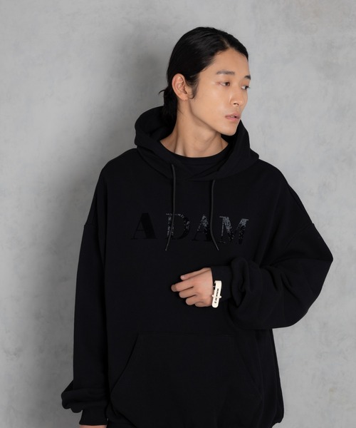 パーカー 「ADAMPATEK/アダムパテック」doubleside logo hoodie / 両面ロゴクラッシュフロッキープルパーカー レディース ADAM PATEK パーカー 「ADAMPATEK/アダムパテック」doubleside