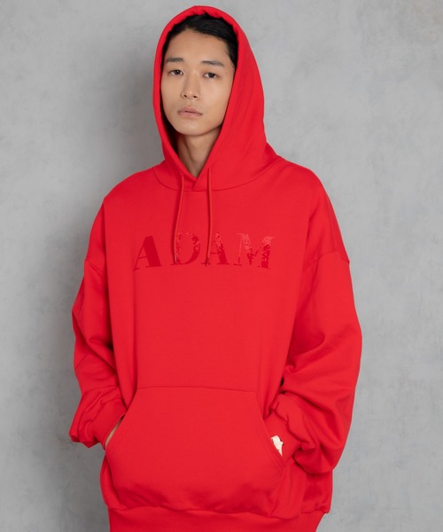 パーカー 「ADAMPATEK/アダムパテック」doubleside logo hoodie / 両面ロゴクラッシュフロッキープルパーカー レディース ADAM PATEK パーカー 「ADAMPATEK/アダムパテック」doubleside