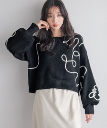 LOWRYS FARM ニット セーター エンブロイダリーニップルオーバー