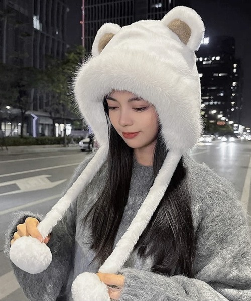 コムデギャルソン ファー帽子 スキー かぎ編み 耳当て ニット帽 キャップ 白 コムデギャルソン ファー帽子 スキー かぎ編み 耳当て ニット帽