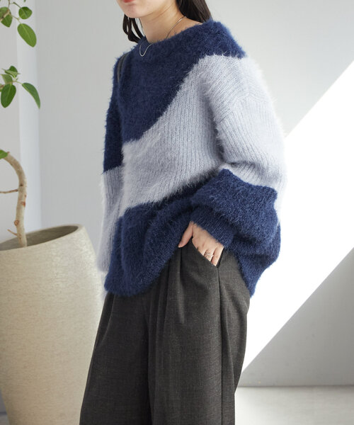 ISSEY SPORT マルチカラーニットセーター ９号サイズ mystic ニット セーター シャイニーバイカラーニット レディース