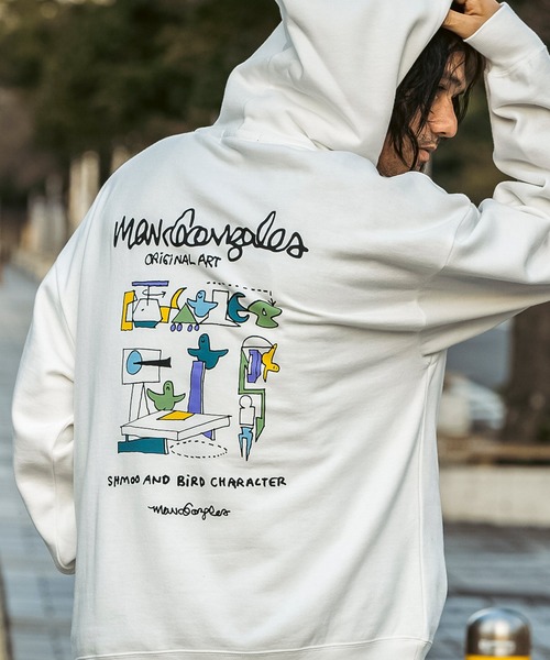 Mark Gonzales オリジナルアート パーカー L ホワイトスケーター Mark Gonzales（マークゴンザレス） パーカー 裏起毛 「WEB・直営店