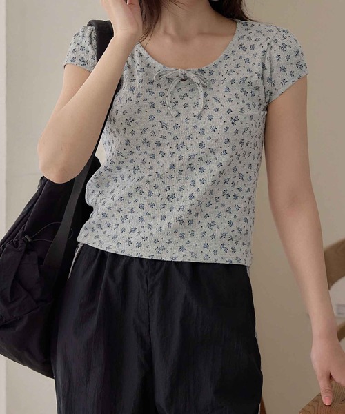 tシャツ フレンチパフスリーブ花柄カットソー レディース : ZOZOTOWN
