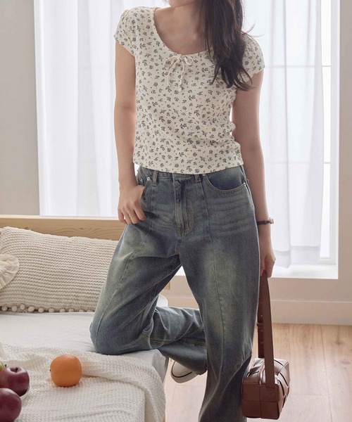 tシャツ フレンチパフスリーブ花柄カットソー レディース : ZOZOTOWN