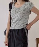 tシャツ フレンチパフスリーブ花柄カットソー ...の詳細画像1