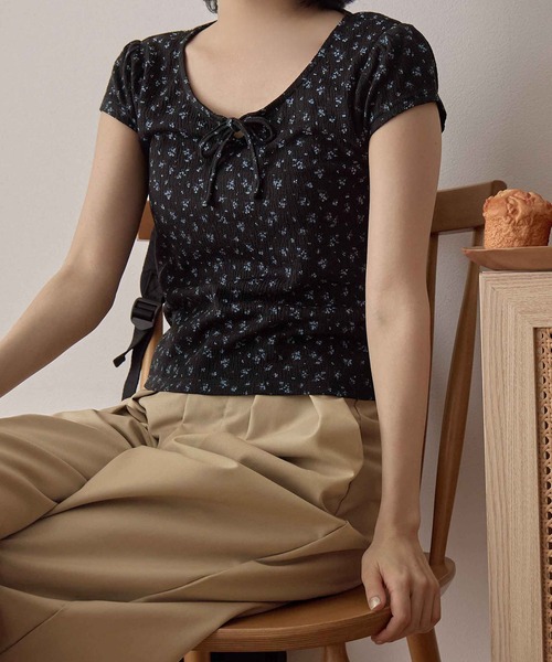 tシャツ フレンチパフスリーブ花柄カットソー レディース : ZOZOTOWN