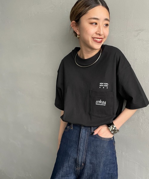 tシャツ 「MANHATTAN PORTAGE/マンハッタンポーテージ」 スカイラインロゴ ショートスリーブポケットTシャツ レディース メンズ Manhattan Portage tシャツ 「MANHATTAN PORTAGE/マンハッタン