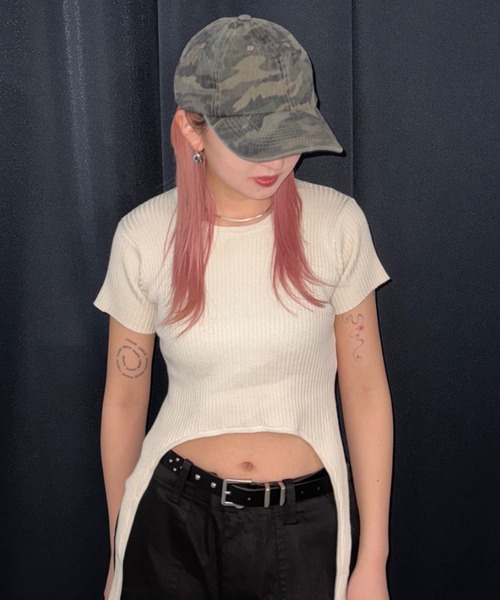 ぽんJEANASIS ロゴ入りニットセーター JEANASIS（ジーナシス）の「ハーフZIPポロニットプルオーバー