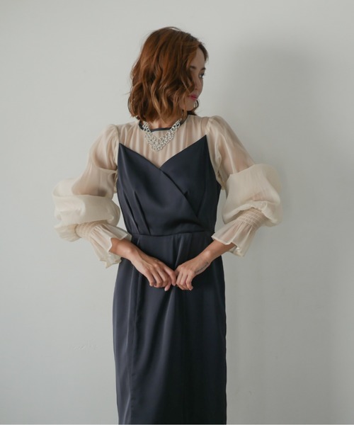 ドレス satin volume sleeve dress