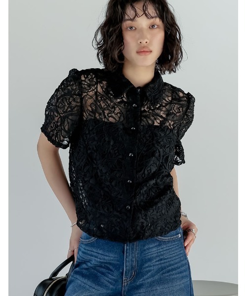 レースクロップドシャツ(半袖) Re:EDIT ブラウス シャツ 「2025 SUMMER COLLECTION