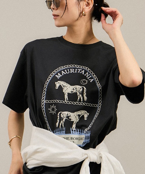 tシャツ Over the Border グラフィックプリントTEE / レタリングTシャツ「洗える」 レディース