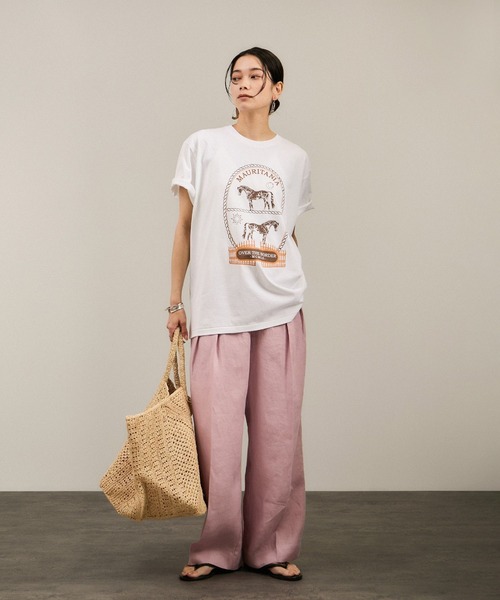 tシャツ Over the Border グラフィックプリントTEE / レタリングTシャツ「洗える」 レディース SALON adam et rope' tシャツ Over the Border グラフィック