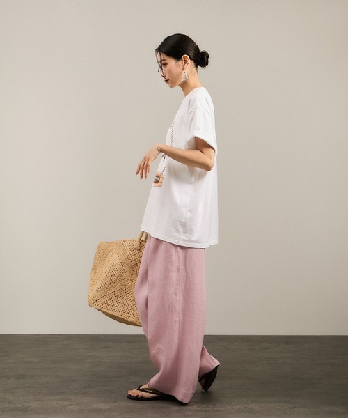 tシャツ Over the Border グラフィックプリントTEE / レタリングTシャツ「洗える」 レディース SALON adam et rope' tシャツ Over the Border グラフィック