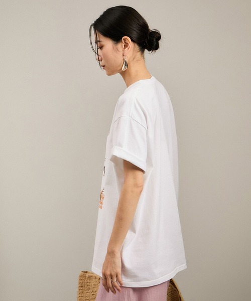 tシャツ Over the Border グラフィックプリントTEE / レタリングTシャツ「洗える」 レディース SALON adam et rope' tシャツ Over the Border グラフィック