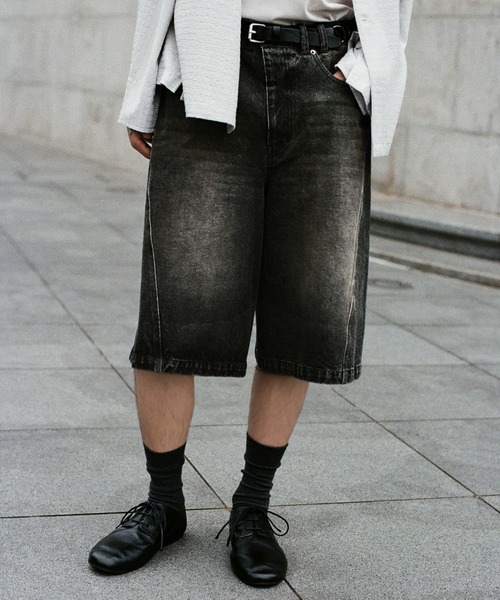 WYM LIDNM パンツ CURVED SEAM DENIM WIDE SHORTS メンズ