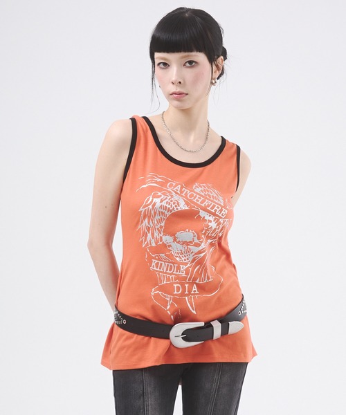 d.i.aタグ付き未使用！スカルプリントタンクトップ DAIYA（ダイヤ） tシャツ メタリックスカルモチーフプリントタンク