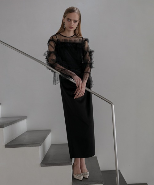 LEJA ブラック フリル袖 パーティードレス 結婚式ドレス・パーティードレスの新作アイテム一覧-LEJA(レジャ