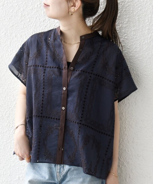 エルマンノシェルビーノ　ブラウス　シャツ　レース　刺繍　エンブロイダリー　42 美品✨エルマンノシェルビーノ エンブロイダリーレース