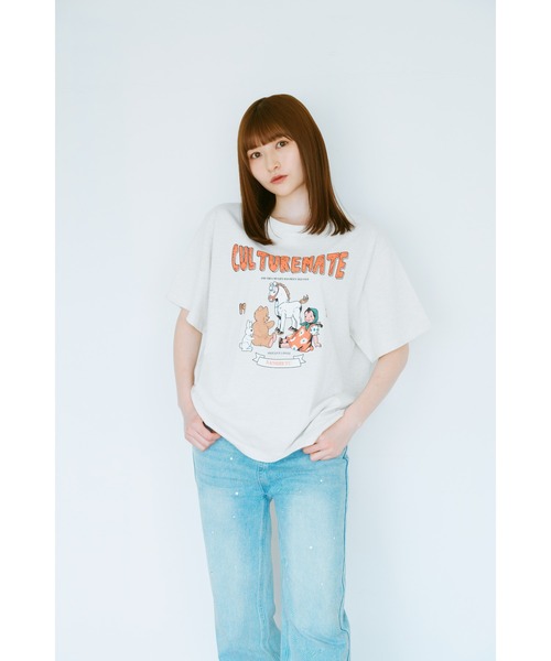 tシャツ アニマルキャラプリントレトロ風オーバーサイズT半袖シャツ レディース