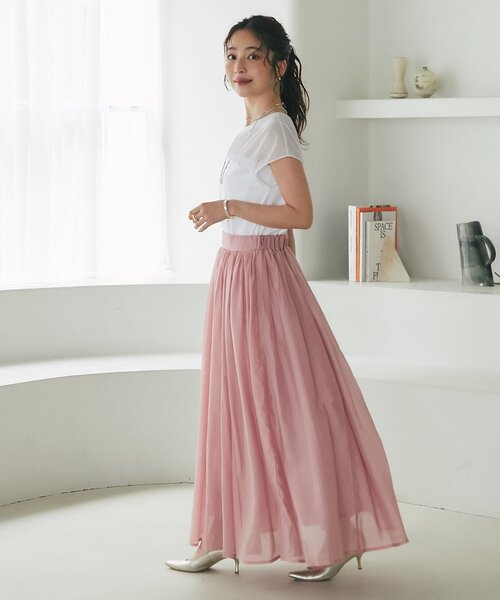La boutique BonBon ニュアンスギャザーシアースカート セットアップ可・ロングシーズン着れる】ニュアンスギャザー