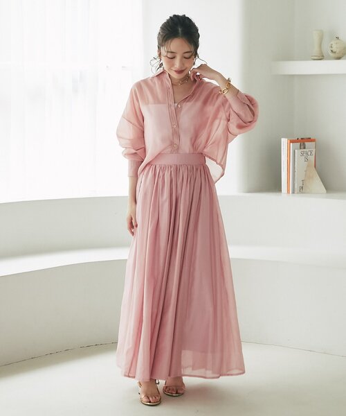 La boutique BonBon ニュアンスギャザーシアースカート セットアップ可・ロングシーズン着れる】ニュアンスギャザー