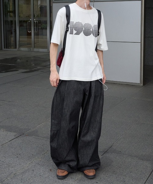 Perushu ワイドパンツ ジーンズ ハトメループリジットワイドタック