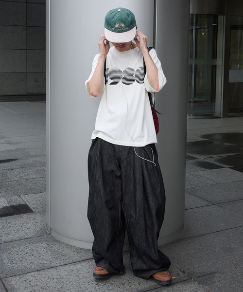 Perushu ワイドパンツ ジーンズ ハトメループリジットワイドタック