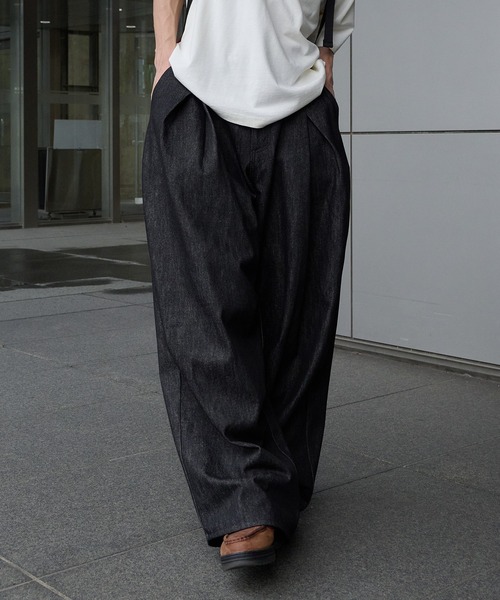 Perushu ワイドパンツ ジーンズ ハトメループリジットワイドタックデニム メンズ レディース : ZOZOTOWN Yahoo!店 ...