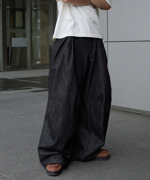 Perushu ジーンズ ハトメループリジットワイドタックデニム メンズ