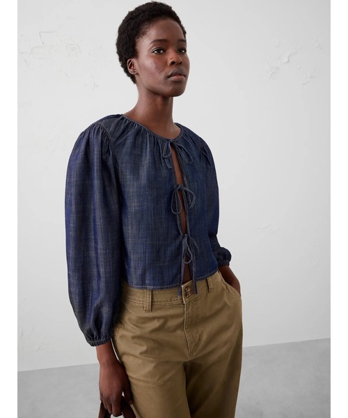 ブラウス シャツ BANANA REPUBLIC FACTORY STORE　　デニム オープンタイフロントトップ レディース