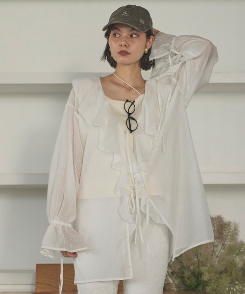 ブラウス シャツ choker ruffle sheer blouse / チョーカーラッフルシアーブラウス レディース