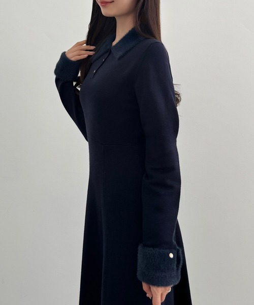 CENEA（セネア） ワンピース シャギーカラーフレアニットワンピース