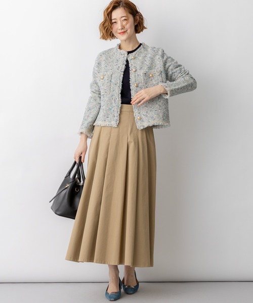 ジャケット ノーカラージャケット ツイード ニット レディース