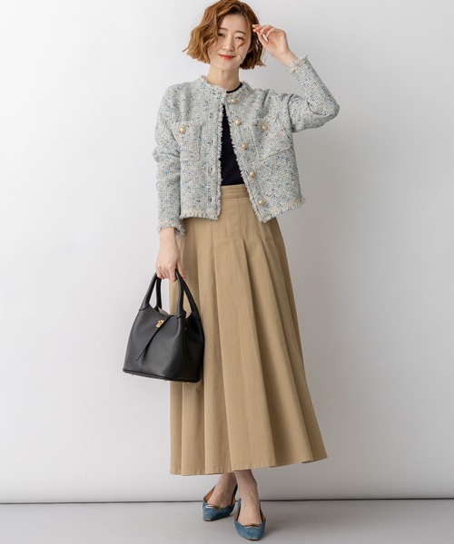 ジャケット ノーカラージャケット ツイード ニット レディース