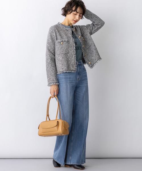 ジャケット ノーカラージャケット ツイード ニット レディース