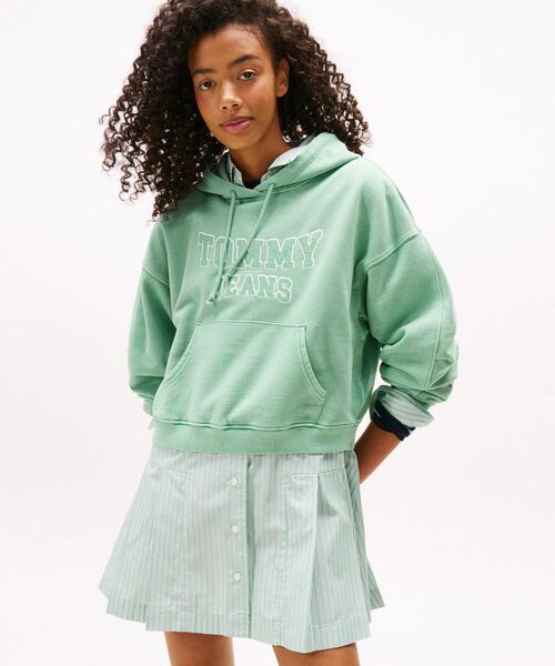 新品【トミージーンズ】上下セット リブパーカー ロングパンツ 黒 L相当 TOMMY JEANS（トミー・ジーンズ） トレーナー スウェット ボクシー
