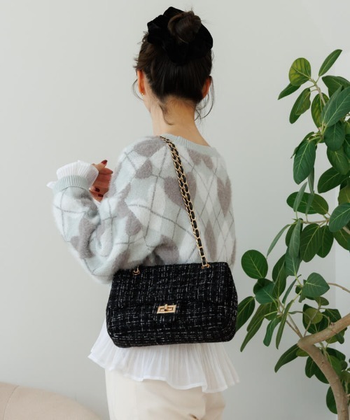 flower ショルダーバッグ バッグ ツイードチェーンバッグ レディース