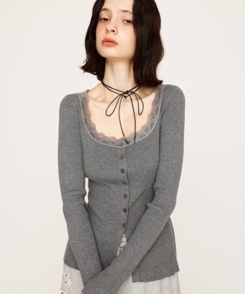 SLY ニット セーター 「再入荷」LACE DOCKING FRONT BUTTON TOPS