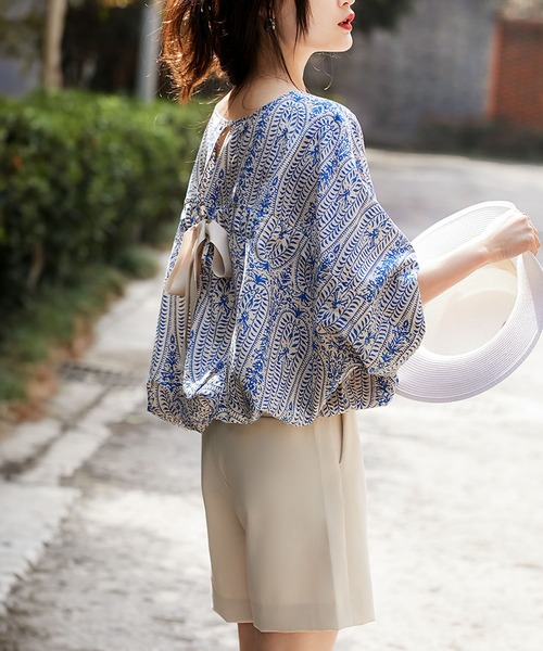 「LOPASS」 半袖ブラウス L レッド レディース_画像6