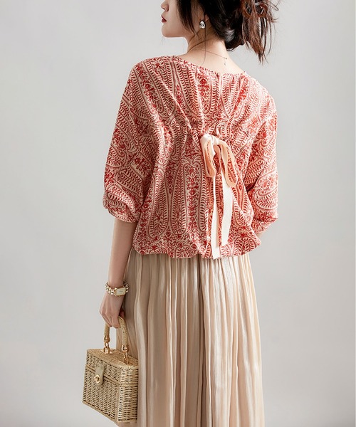 「LOPASS」 半袖ブラウス L レッド レディース_画像8