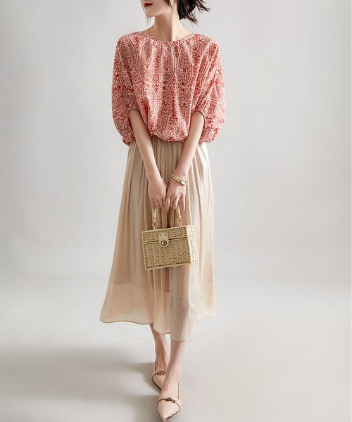 「LOPASS」 半袖ブラウス L レッド レディース_画像9