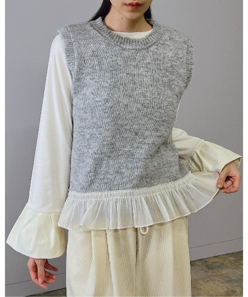 Doumoi ベスト ジレ 裾フリルニットベスト レディース : ZOZOTOWN