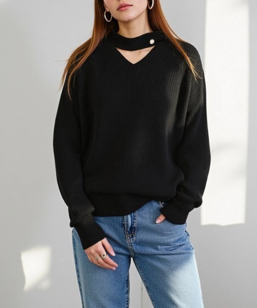 cammie ニット セーター 胸あきパールポイントニットトップス