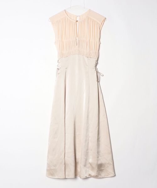 【美品】LILY BROWN ベージュ シャツドッキングワンピース シャツドッキングフリルミニワンピース(マキシ・ロングワンピース