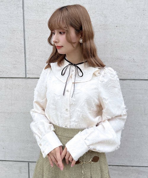 F i.n.t（フィント） ブラウス シャツ リボン付きカットジャガード