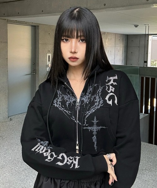 KsG パーカー クロップドビジュープリントパーカー レディース メンズ