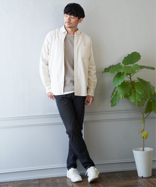 「ikka」 長袖シャツ M ネイビー メンズ_画像8