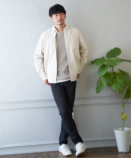 「ikka」 長袖シャツ M ネイビー メンズ_画像9